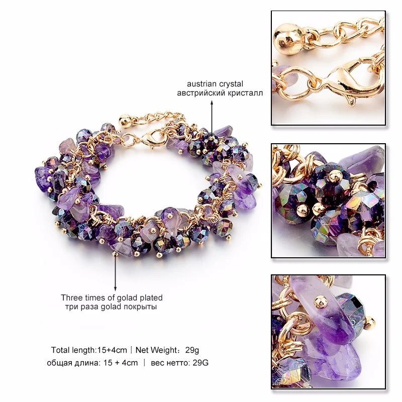 Bracciale con nappa e cristalli naturali 5 colori, design a goccia d'acqua, elegante e rilassante, un tocco di colore naturale per ogni giorno.