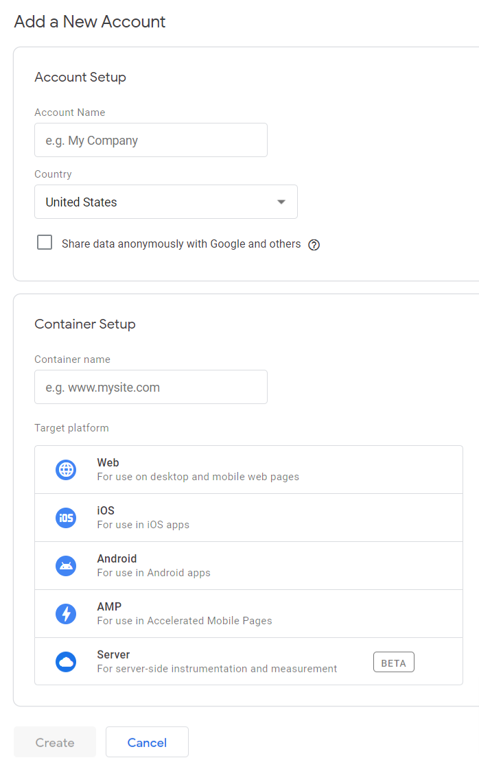 Google Analytics account setup