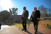 Denis Goldberg, right, with the last surviving Rivonia triallist, Andrew Mlangeni, at Liliesleaf farm in 2014, 50 years after they were arrested there. File photo.