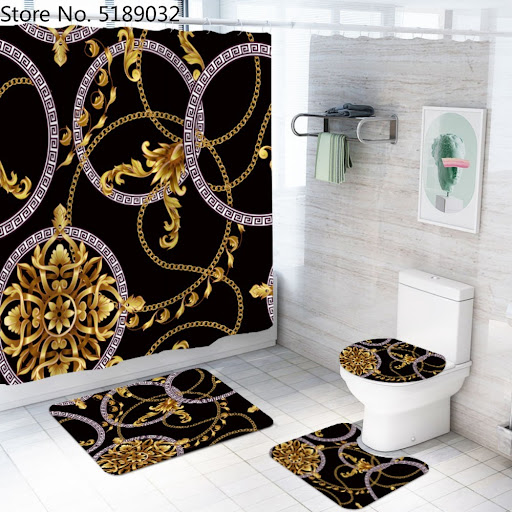 Title 3, Set of 4 Hollow-Shaped Shower Curtains with Bat...