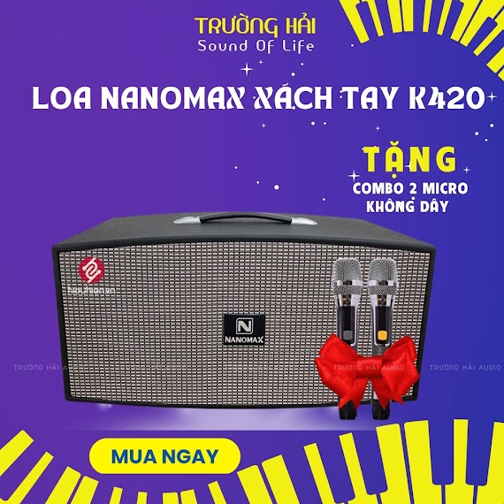Loa Karaoke Nanomax X420, Loa Xách Tay Bluetooth Bass Đôi 20Cm, Công Suất 520W (Tặng 2 Mic Không Dây)