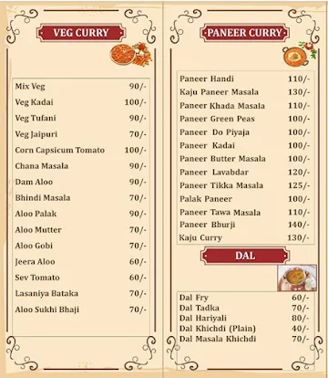 Tups Thali menu 