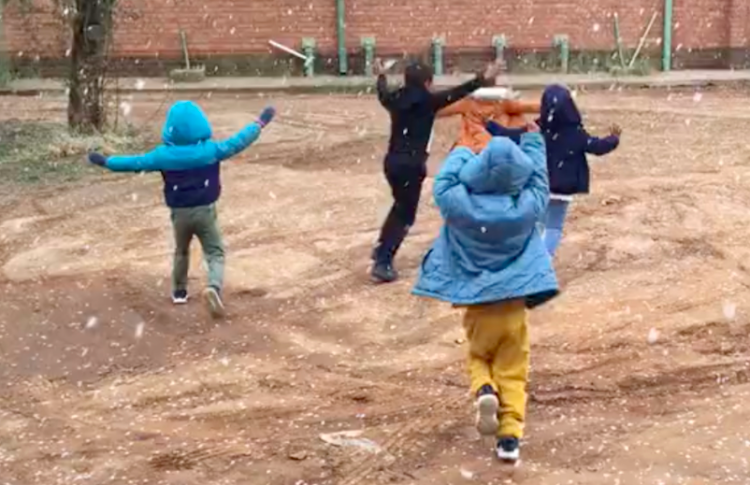 The video shared on social media shows a group of children reacting to the snowfall in Kimberley, Northern Cape.