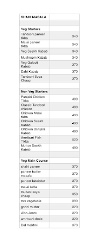 Shahi Masala menu 1