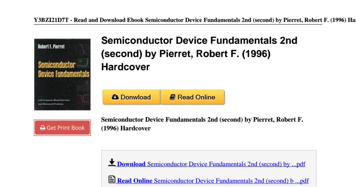 Semiconductor Device Fundamentals Pierret Hardcover - 