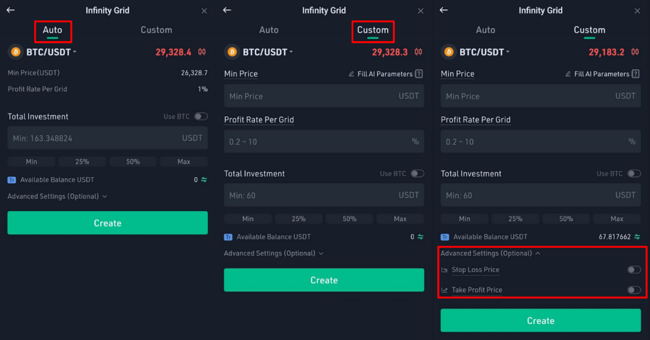 Selecting the Infinity Grid Bot Mode