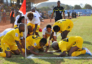 Raymond Monama of Leopards celebrates his goal during the National First Division Play Off final 2ng Leg match between Black Leopards and Bay United at Tshifulanani Stadium on June 18, 2011 in Limpopo, South Africa