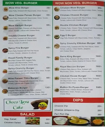 Wow Da Burger menu 