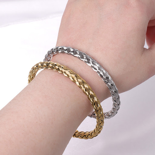 Title 7, Stainless steel fashion woven open-ended bracel...