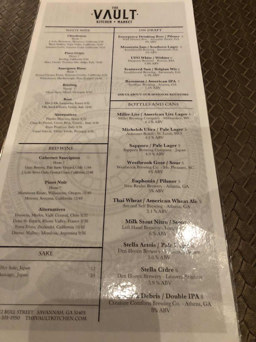 The Vault Kitchen & Market gluten-free menu