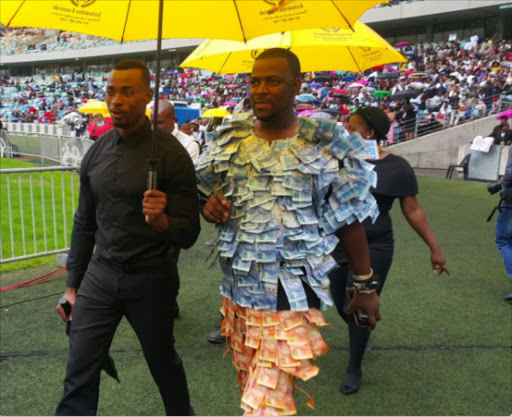 Durban herbalist Andile Dlamini in his trademark money suit.