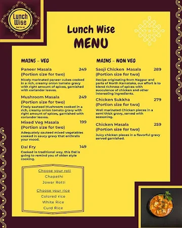 Lunch Wise Meal For All menu 