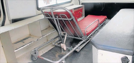 UNUSABLE: A stretcher is tied to the floor with a bandage and the rear door does not open in this ambulance Picture: SUPPLIED