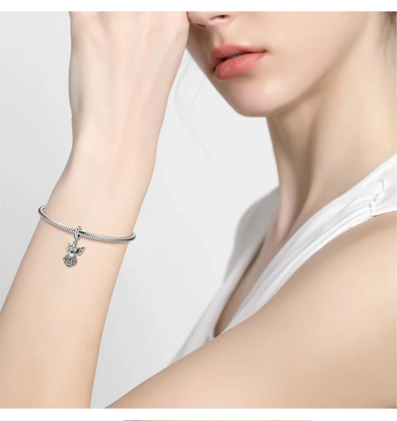 Ciondolo in argento Sterling S925 Angelo dell'Amore da donna, accessorio fai-da-te per bracciale o collana. Crea il tuo gioiello unico.
