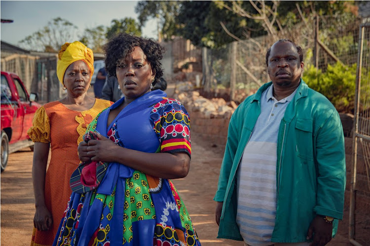 Clementine Mosimane, Desmond Dube and Rami Chuene (centre), who plays Aunt Grace.