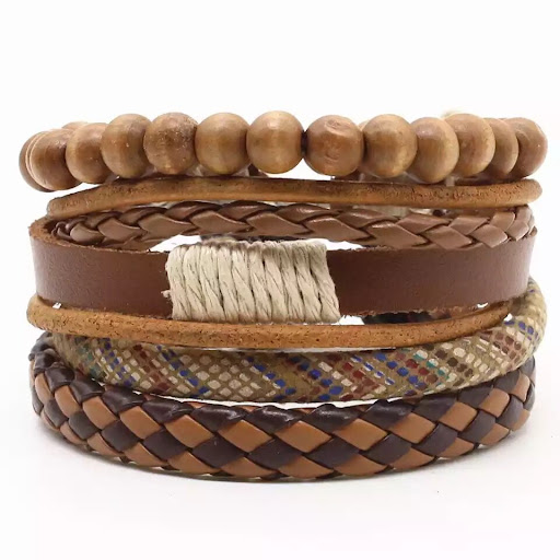 Title 4, Card Punk Hardware Woven Leather Bracelet for M...