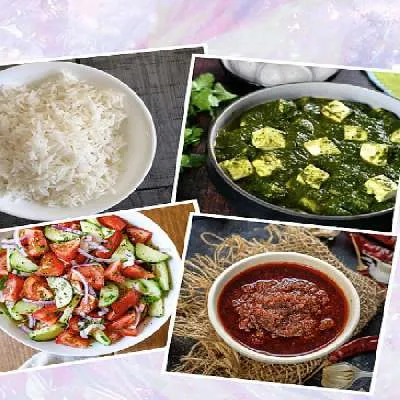 Palak Panner+ Rice+ Salad + Garlic Chutney