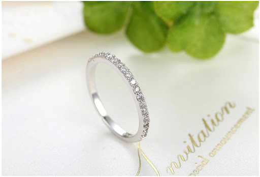 Title 4, Simple 925 Sterling Silver Fine Row Diamond Rin...