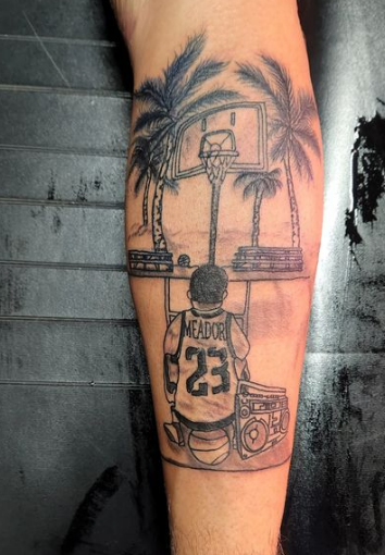 Basketball Court Palm Tree Tattoo