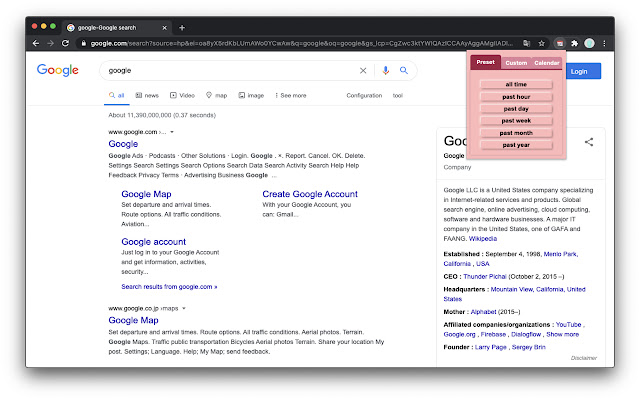Google date range search chrome extension