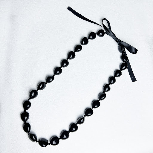 Title 20, New Acrylic Nut Black Ribbon Knotted Necklace. ...