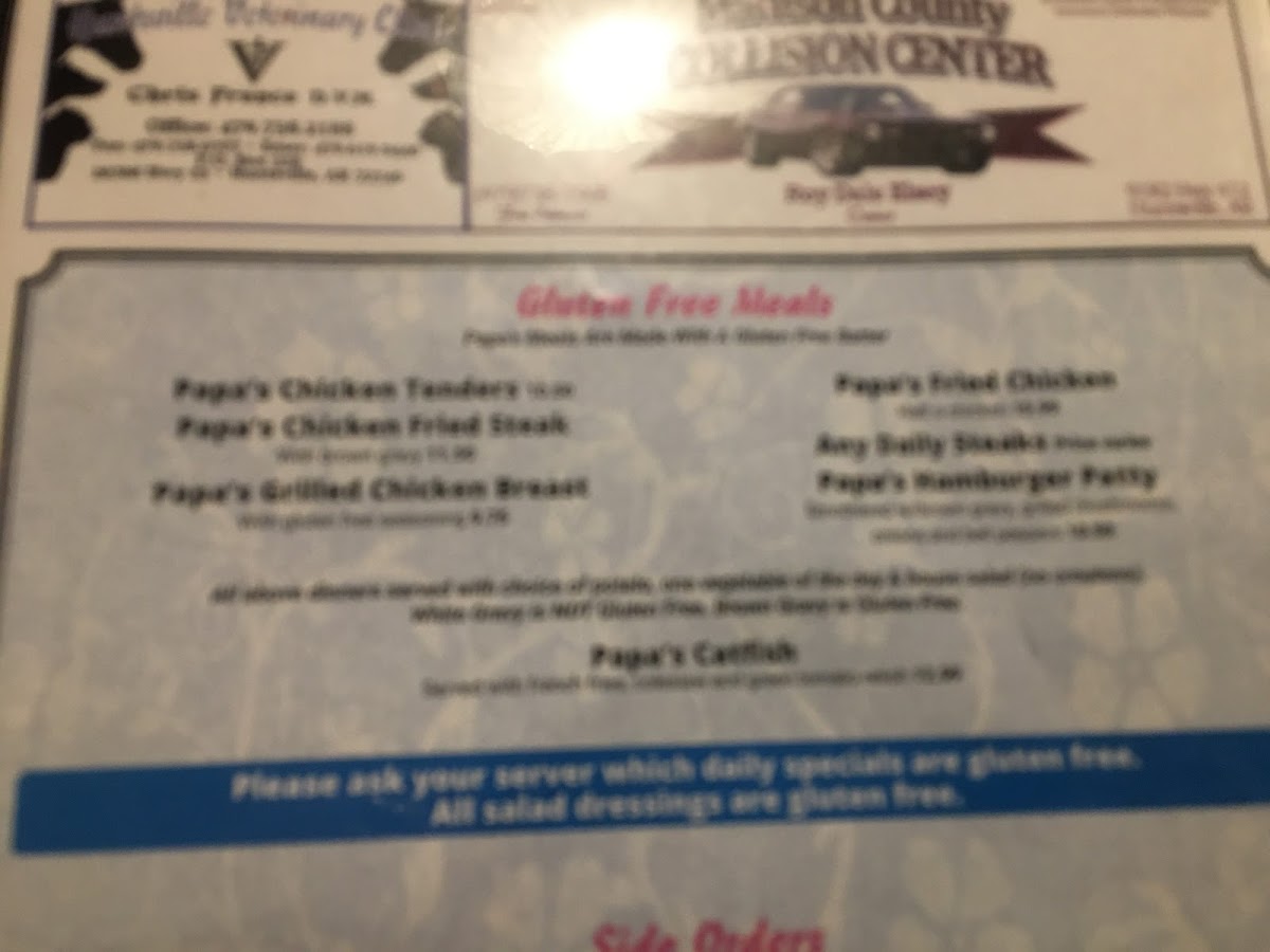 Granny's Kitchen gluten-free menu