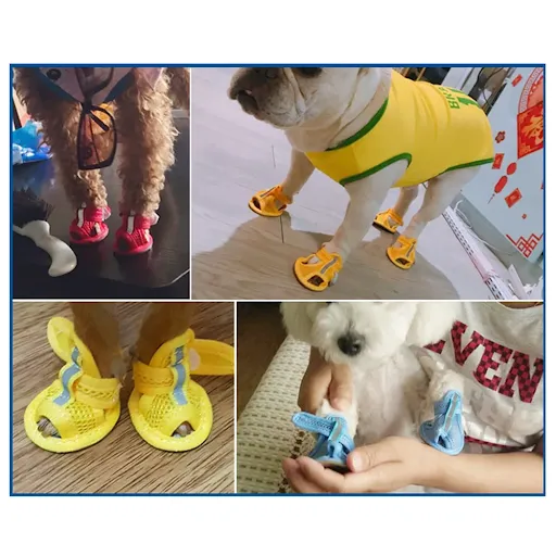 4 Pcs Summer Pet Sandals Rubber Sole Dog Sneakers Reflective Breathable Mesh Dog Shoes for Small Medium Dogs Summer Pet 