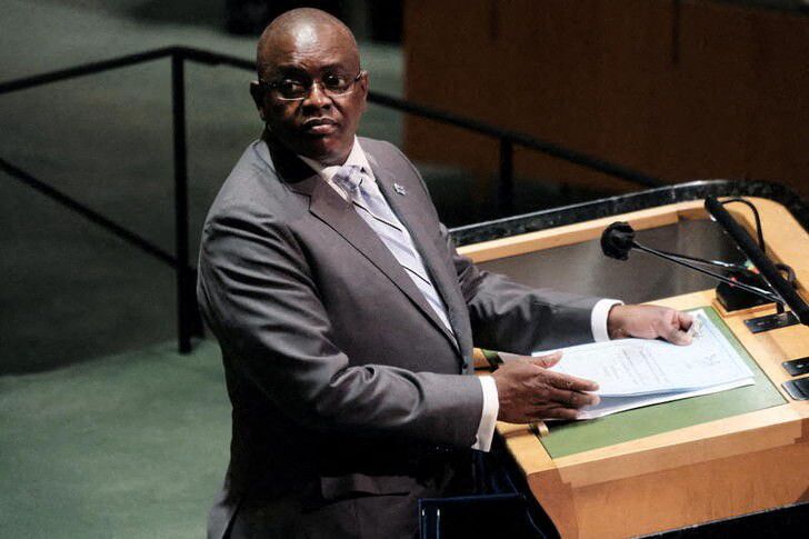 Botswana's President Mokgweetsi Eric Keabetswe Masisi speaks during the 76th session of the United Nations General Assembly at the U.N. headquarters in New York, U.S., September 23, 2021. On January 24, Masisi vowed to uphold Botswana's High Court decision to legalise same-sex relations in the country.