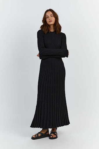Title 5, Fashion Casual Solid Color Knitted Dress Round ...