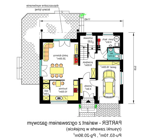 BW-55 wariant 2 - Rzut parteru - propozycja adaptacji - ogrzewanie gazowe