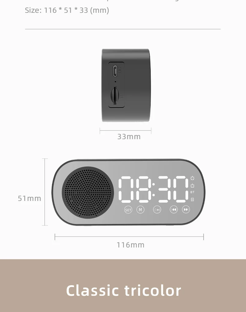 Title 15, Bluetooth Music Alarm Clock Mirror FM Radio LED...