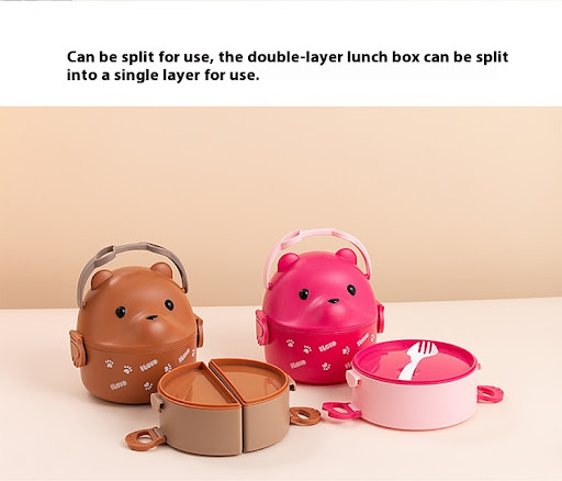 Title 13, Glasses Bear Double-layer Portable Lunch Box ke...