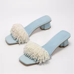 Sky blue thick heel