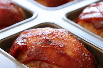 Bacon Topped Petite Turkey Meatloaf with BBQ Sauce