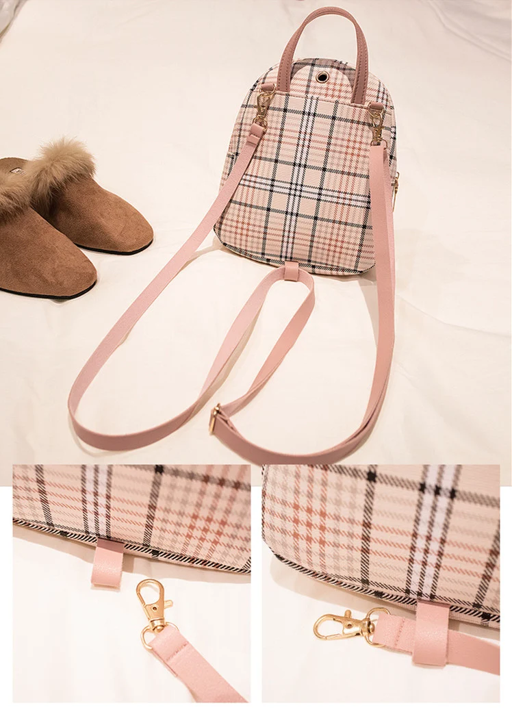 Title 6, Mochila pequeña a cuadros para mujer, bolso dia...