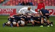 Southern Kings warming up during the Super Rugby match against Cell C Sharks at Nelson Mandela Bay Stadium on May 13, 2017 in Port Elizabeth, as head coach Deon Davids watches on.