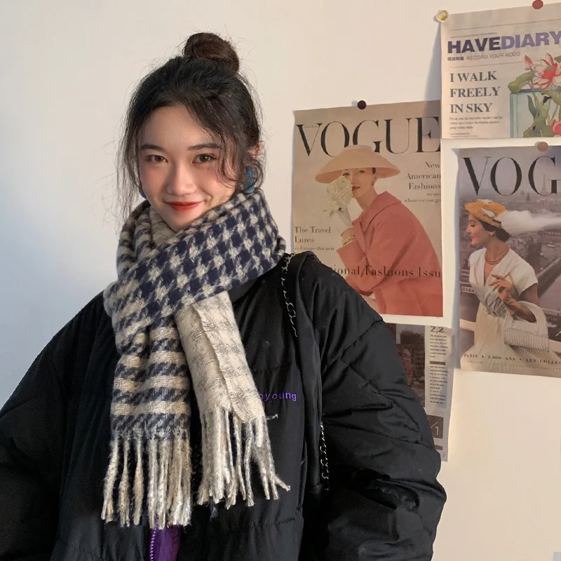 Lenço térmico versátil Houndstooth da moda feminina