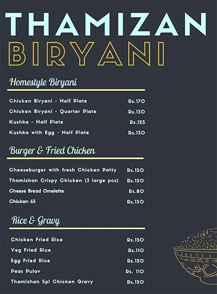 Thamizan Biryani menu 