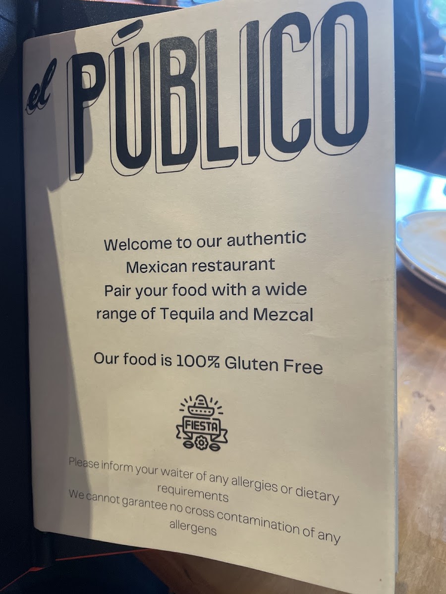 el Publico gluten-free menu