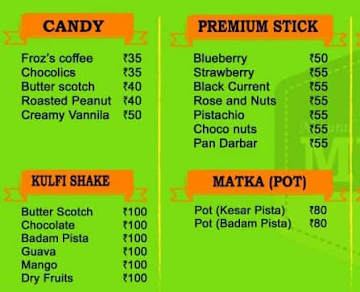 Mumbai Kulfi menu 