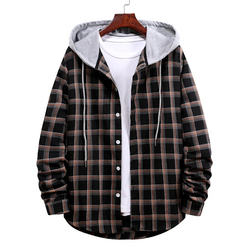 Title 6, Mens Couple Hooded Plaid Long Sleeve Shirt, a ...