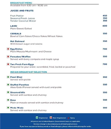 The Brasserie (Hilton Mumbai International Airport) menu 