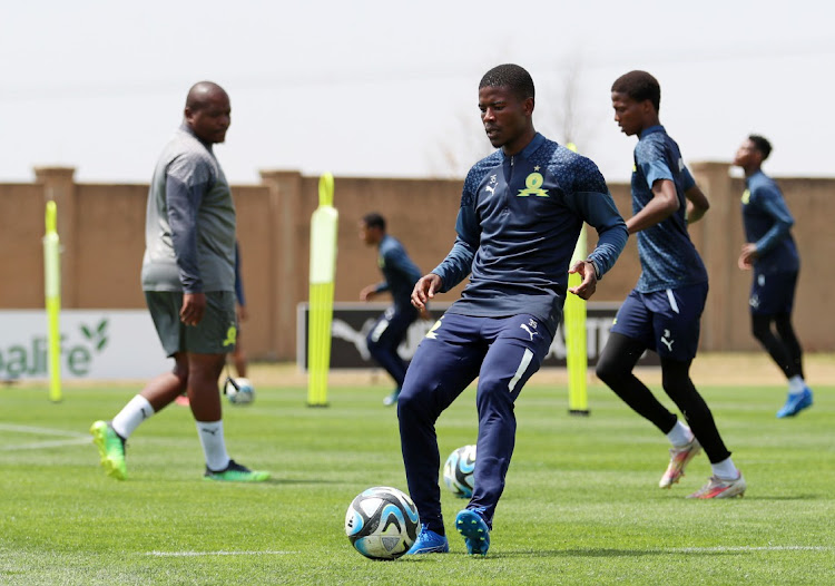 Mamelodi Sundowns' Neo Maema during training ahead of the 2023 MTN8 Final