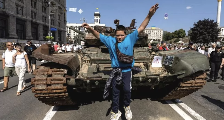 Destroyed Russian military vehicles have been on display in Kyiv, to mark Ukraine's Independence Day