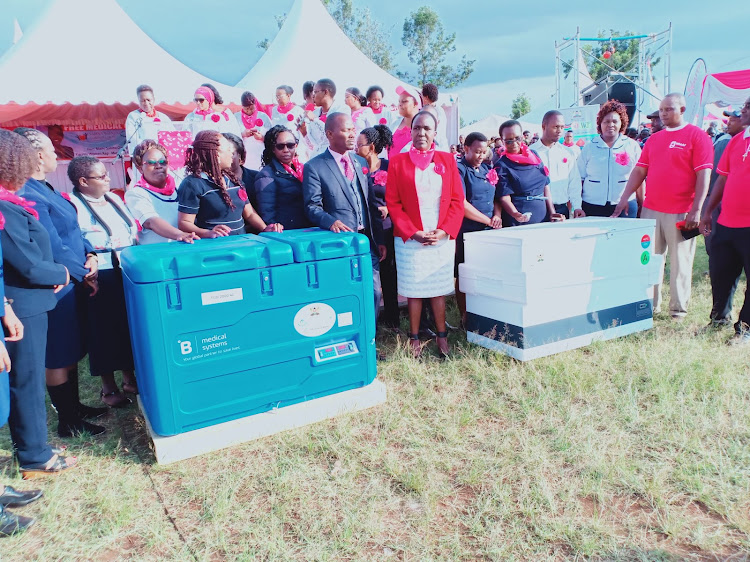 Health workers receive vaccine refrigerators at Kimorori grounds on Friday