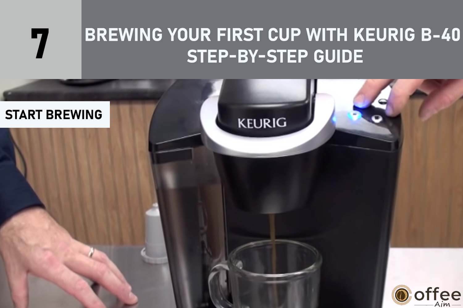The image illustrates the process of "Initiating Brewing" to complement the heading "Brewing Your First Cup with the Keurig B-40: A Step-by-Step Guide" within the article "Mastering the Operation of the Keurig B-40."]
