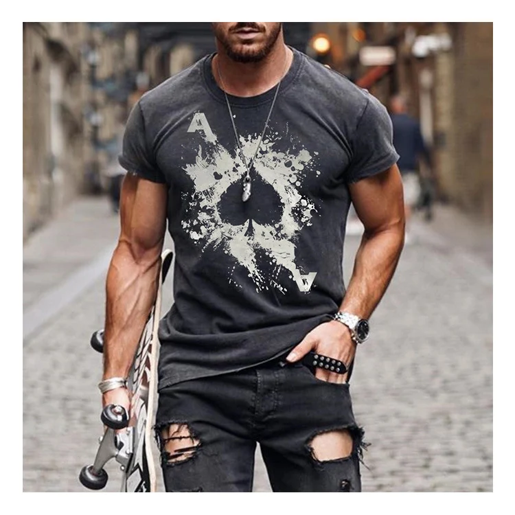 Men's Short Sleeved Shirt Round Neck Casual Printed T Shirt