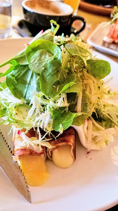 Brunch at Broder Nord - Lefse, a Norwegian potato crepe filled with rotating ingredients (mine was Havarti and salami) topped with baked eggs and served with mixed greens