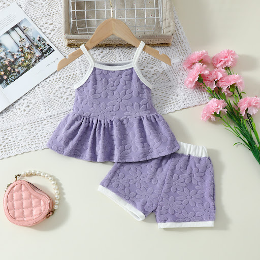 Title 18, Printed Suspender Top Solid Color Shorts Suit f...