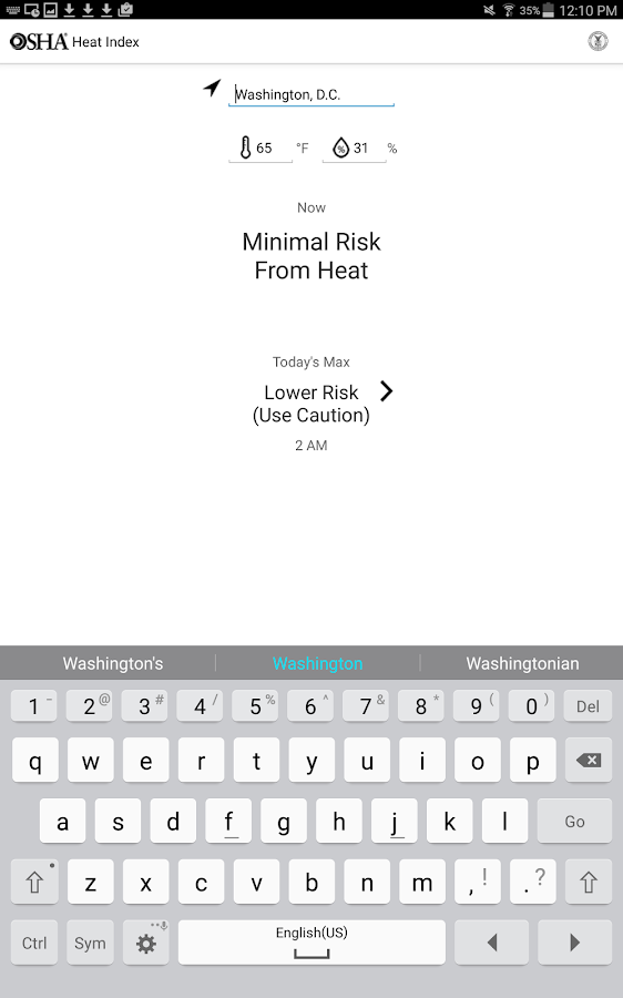    OSHA Heat Safety Tool- screenshot  